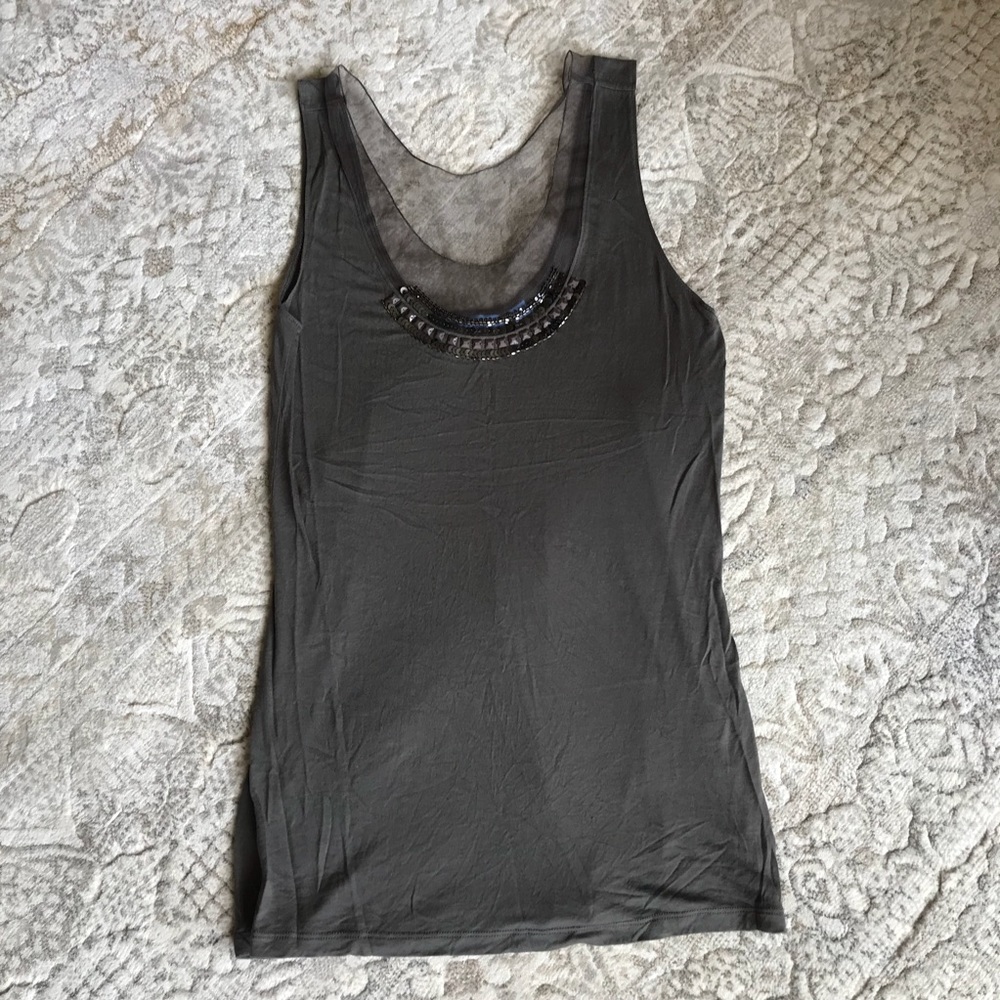 Embellished Green Tank Top with Shear Accent